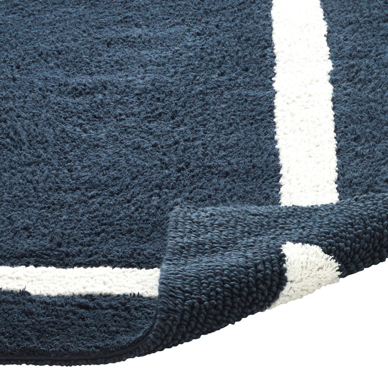 Broshous Premium 100% Cotton 2370 GSM 2-Piece Bath Rug Set, Ultra Plush Tufted Bathroom Mats, Super Absorbent OEKO-TEX® Certified, Reversible, Machine Washable, Spa-Like Comfort, Navy/White