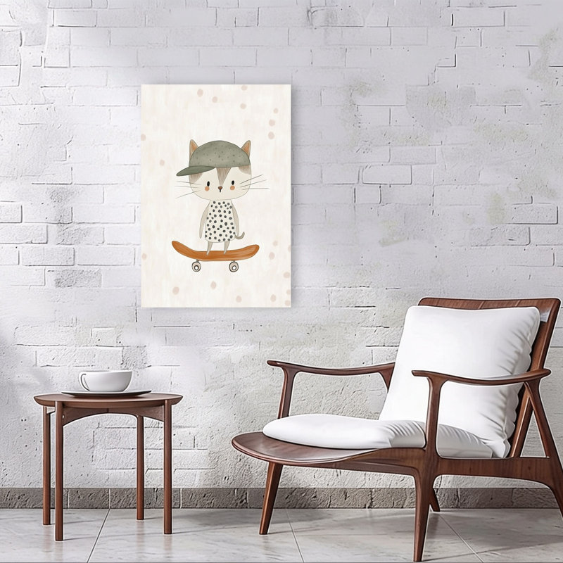Cool Cat Skater Playful Whimsical Contemporary Cat Wall Art Print 1 Piece Wrapped Canvas Wall Art, 91.44cm H x 60.96cm W