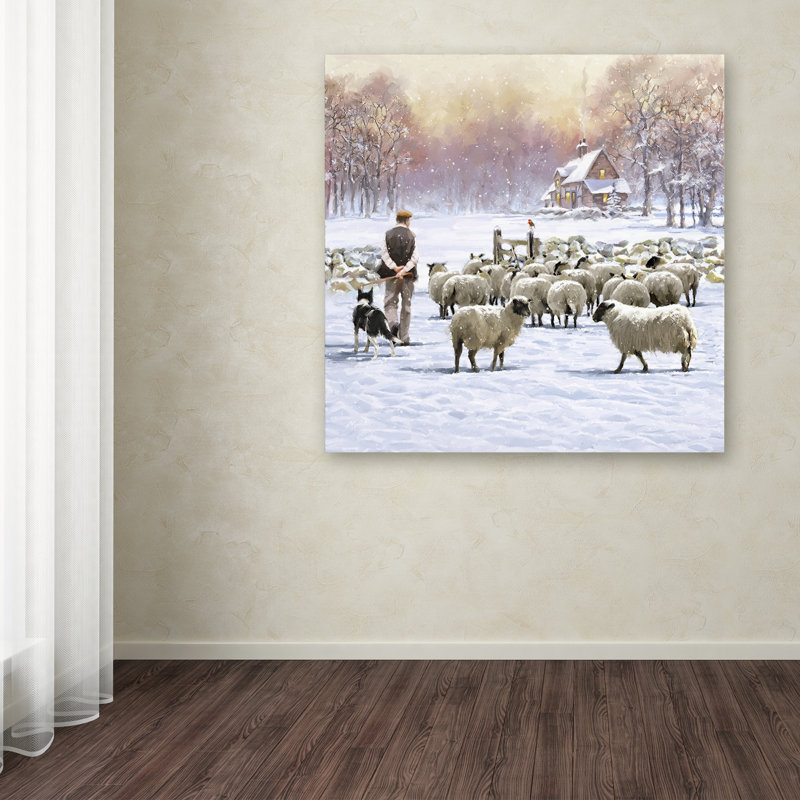 Armand 'Sheep Shepherd' Print on Canvas, 14" H x 14" W x 2" D