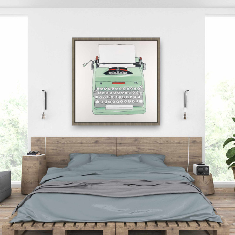 Mint Typewriter Framed Canvas | Stylish Office Decor Art