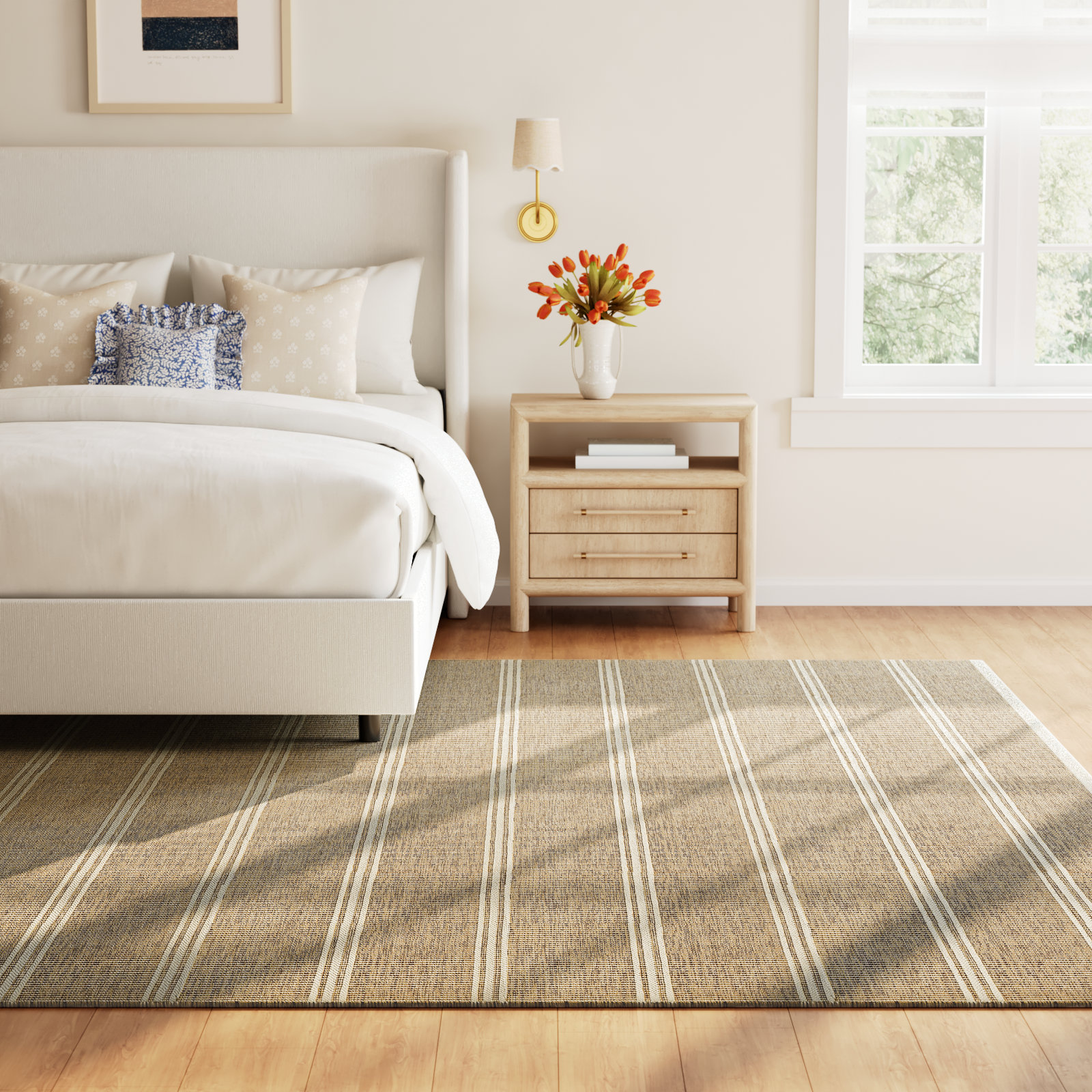 Malta Grey Hand-Woven Striped Wool Rug, Rectangle 8'6" x 11'6", Natural