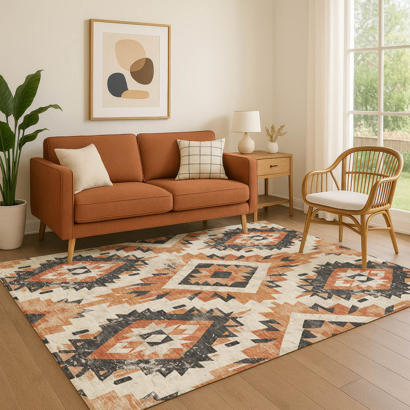 Tapis de qualité supérieure lavable à la machine Crestover AMF1878 Aztec, Rectangle 5 pi x 7 pi 6 po