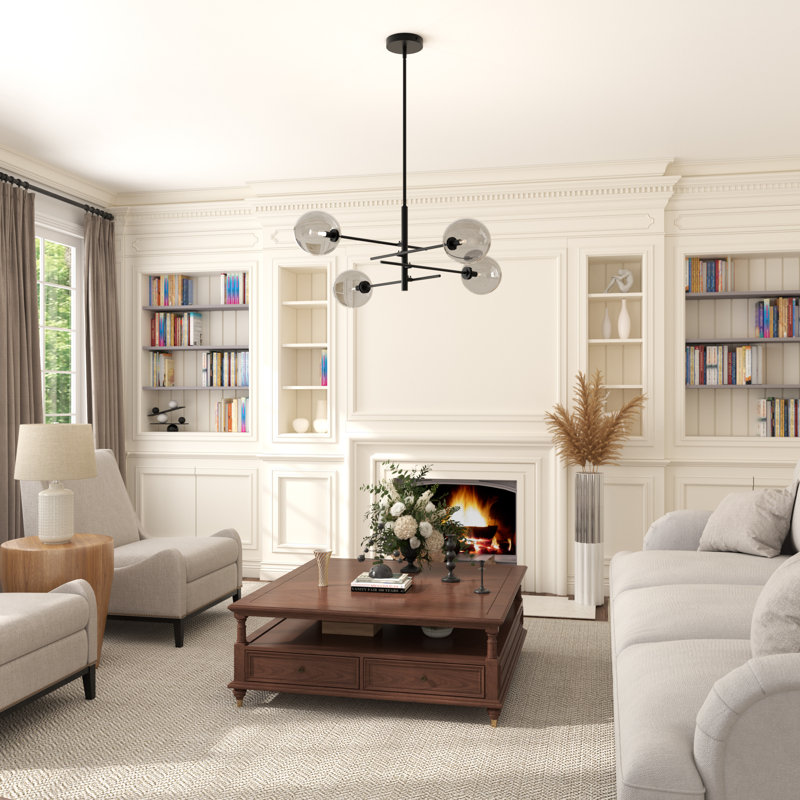 Lithopolis 4 - Light Glass Bubble Gold Ceiling Chandeliers, Matte Black, Smoke Grey