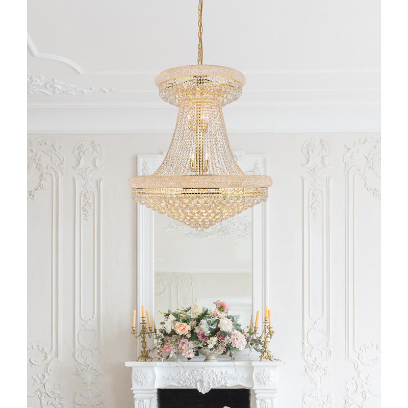 Lustre doré 28 lumières en cristal de taille élégante Elegant Lighting Primo, Or, Coupe royale