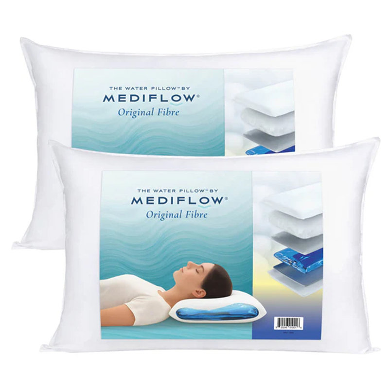 Mediflow Original Fibre Water Pillows – Set Of 2 Adjustable Waterbase Neck Support Pillows With Cotton Covers (50 × 70 Cm, Pair)