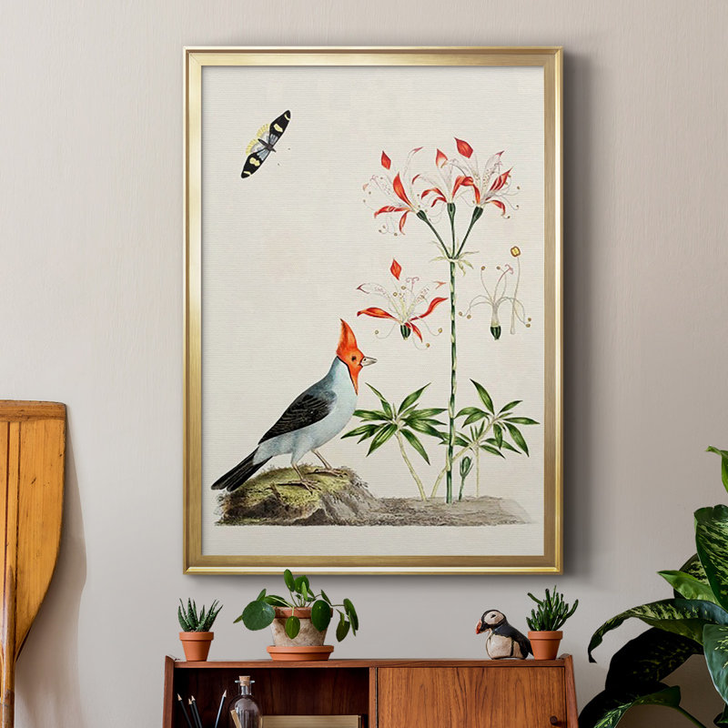 Bird in Habitat I, reproduction encadrée de qualité supérieure - prête à être accrochée, Or, H 42,5 po x l 30,5 po x P 1 po