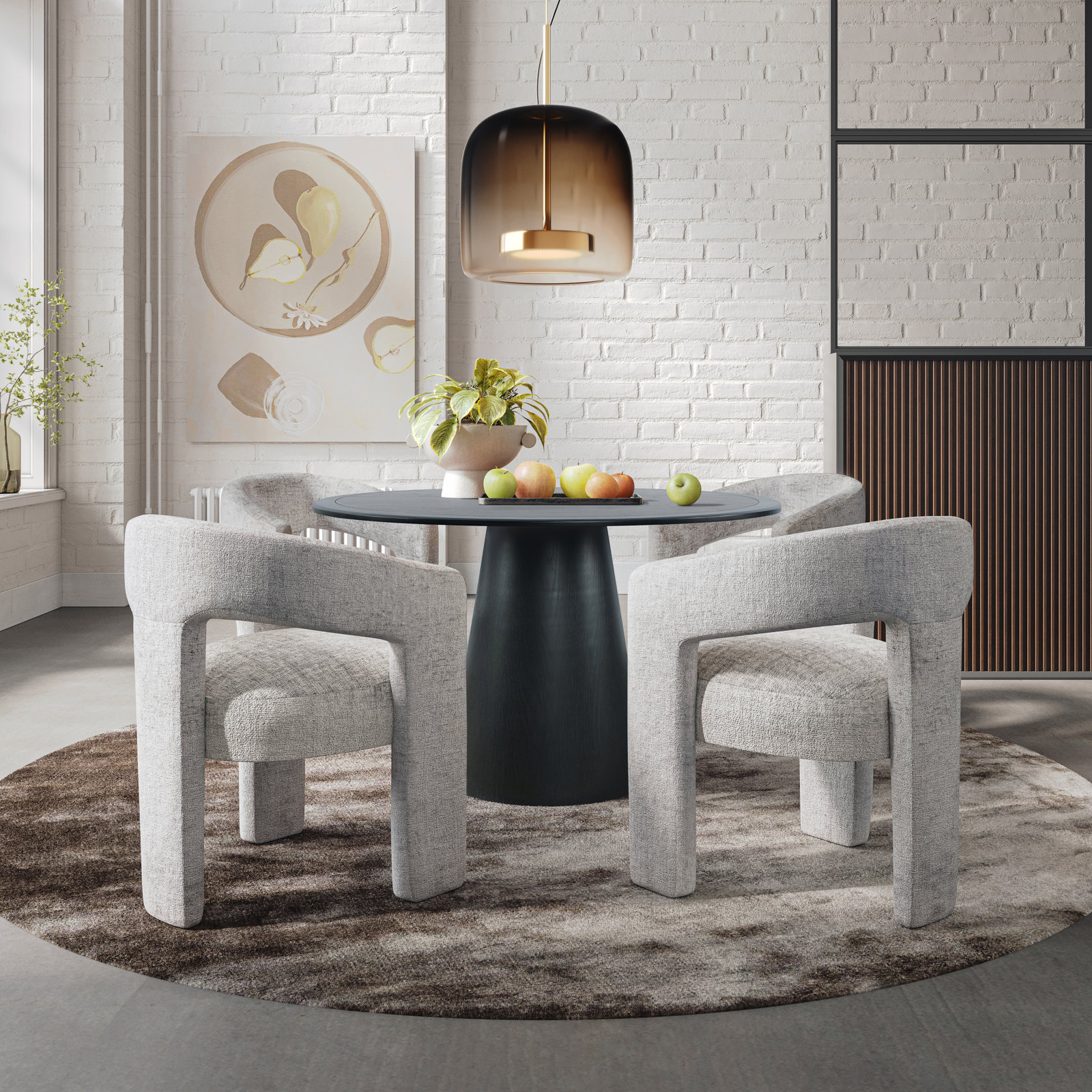 Darlington Dining Table Set, Gwen Gray Microsuede, Black