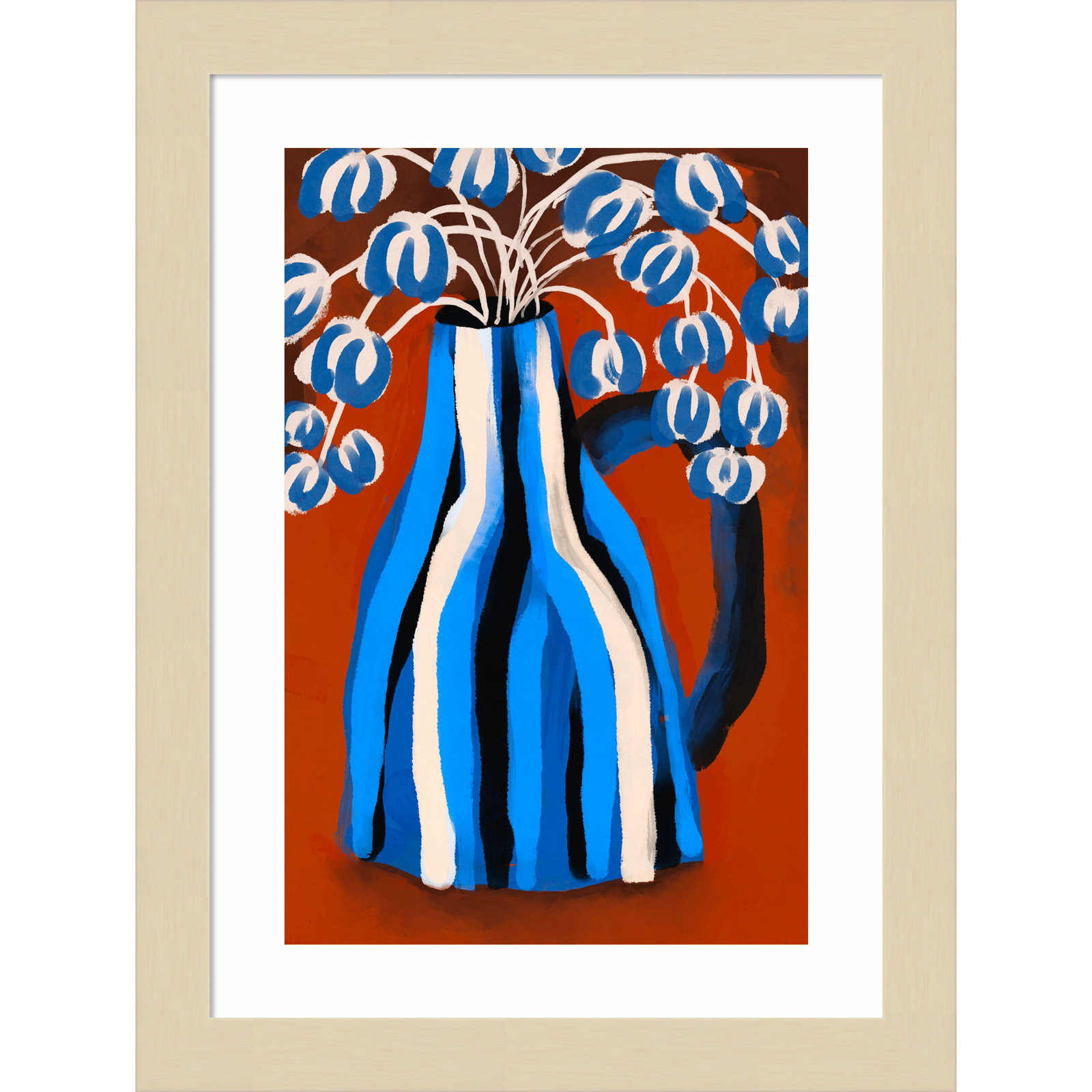 Striped Vase by Treechild Wood Framed Wall Art Print, 13" H x 10" W, Brown