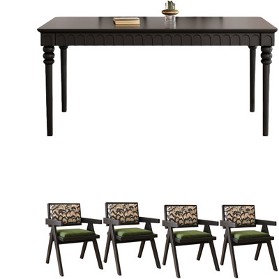 Retro Black Rectangular Solid    Wood Dining Set