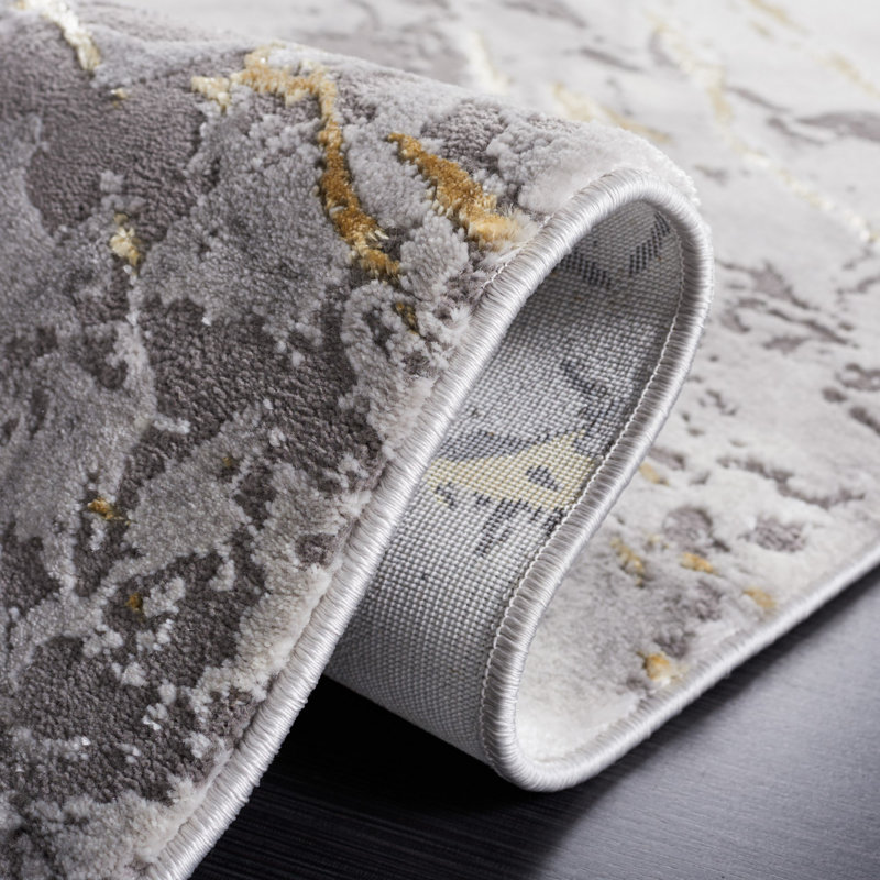 Linley Abstract Gray/Gold Area Rug, Square 6'7"