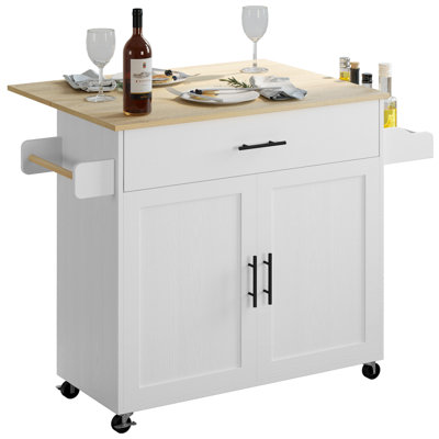 Red Barrel Studio® Kitchen Island With Storage, Rolling Kitchen Island Table On Wheels With Drop Leaf, Storage Cabinet, Drawer, Spice Rack, Towel Rack, Kitchen Cart For Kitchen, Black