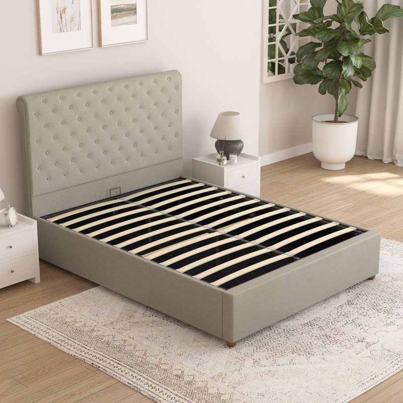 Upholstered Ottoman Storage Bed, Single (107 x 220 cm), Venice Linen Mink