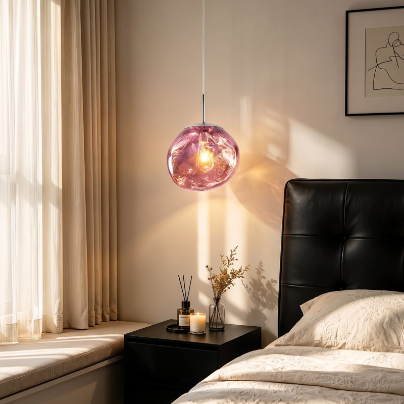 Luminaire suspendu géométrique 1 lumière mauve, H 5,9 po x l 5,9 po x P 5,9 po, Purple