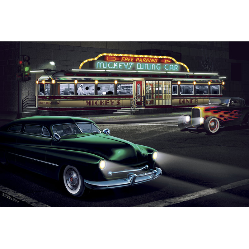 Diners and Cars II - Graphic Art, Black Floater Framed, 51 cm H x 76 cm W
