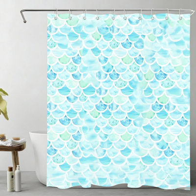 Rideau de douche pastel sirène décorative de bain nautique bleu 72 x 72 pouces