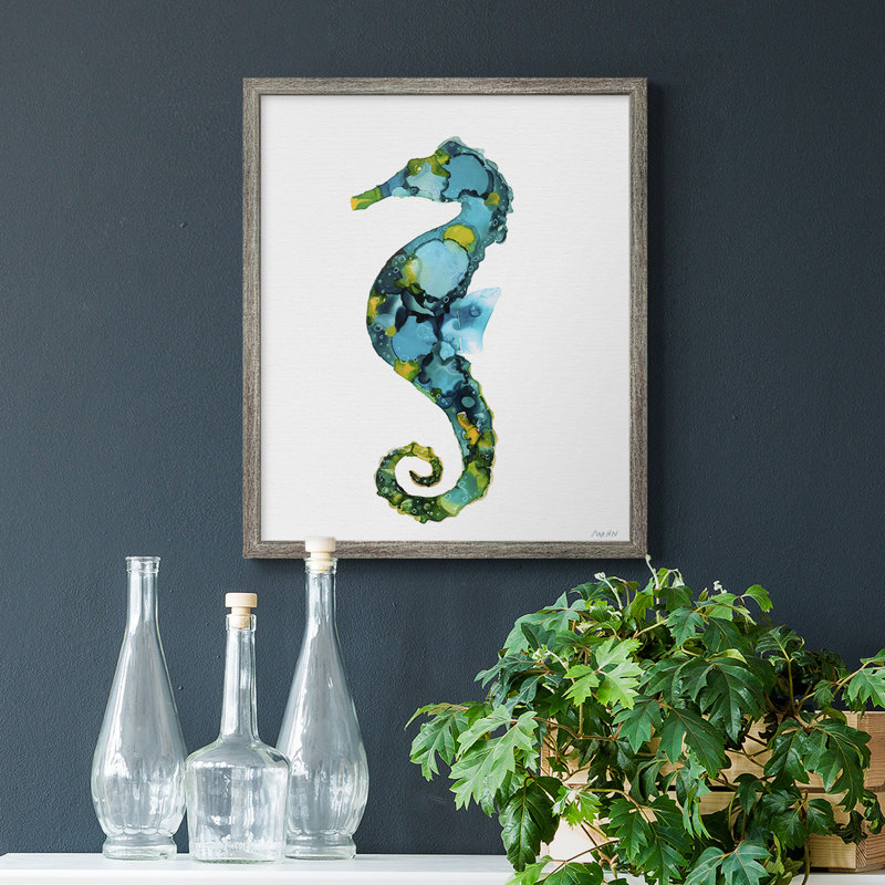 Hippocampe, toile encadrée de qualité supérieure - prête à être accrochée, H 24 po x l 20 po, Argent patiné
