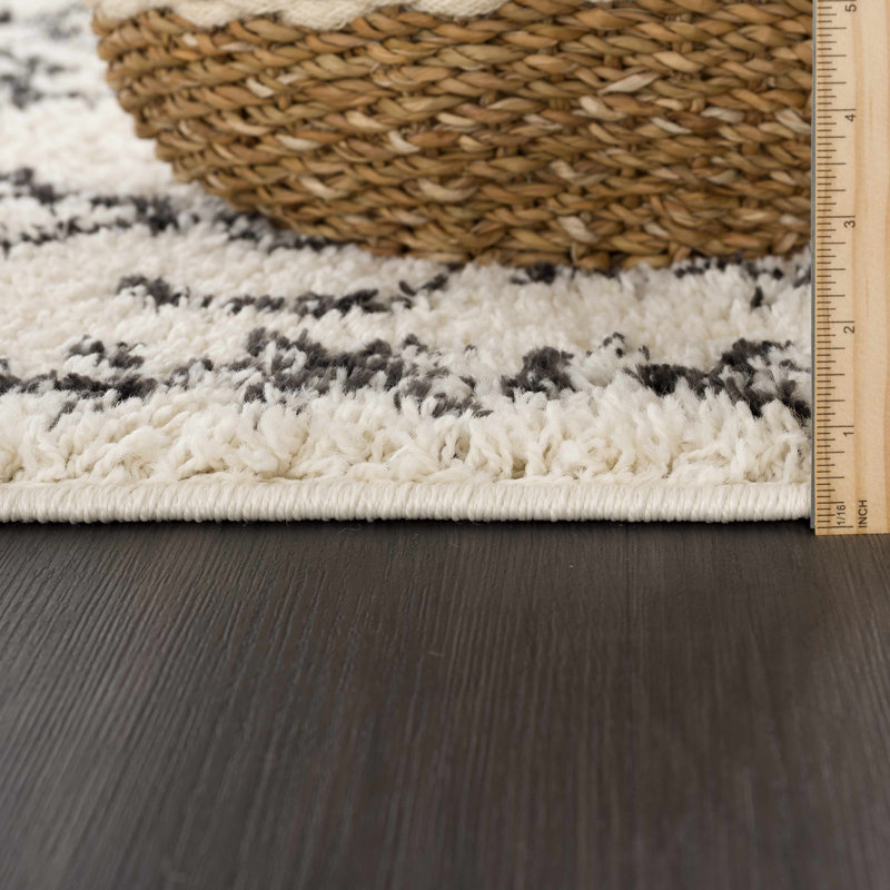 Tapis beige / noir à poils longs Adeen, Rectangle 3 pi 1 po x 4 pi 11 po