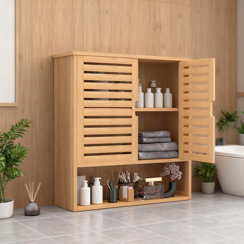 Armoire à pharmacie murale en bambou avec tablette réglable et porte magnétique