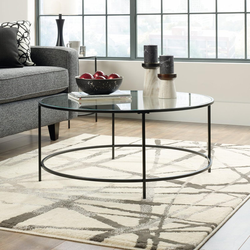 Table basse ronde moderne avec plateau en verre trempé et structure en métal - Design polyvalent pour le salon, le salon ou le bureau