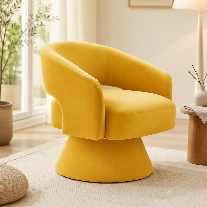 Fauteuil demi-tonneau pivotant moderne et élégant avec velours rembourré, chaises d'appoint rondes pour divers espaces intérieurs