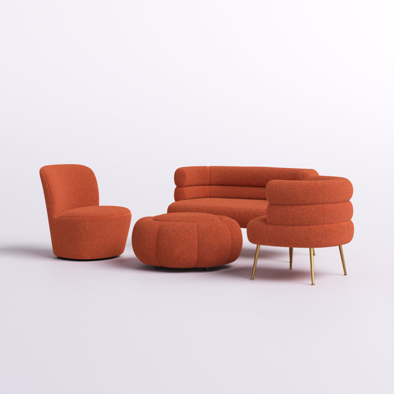 Ensemble de salon 4 pièces Tillie, Teddy orange 100% polyester