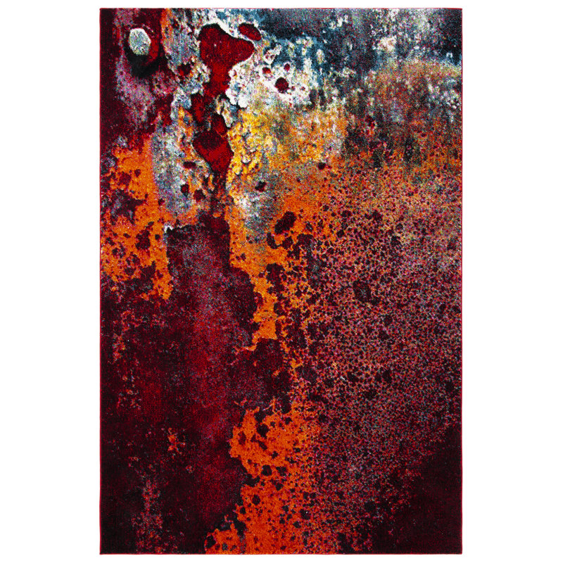 Tapis rouge / orange à motif abstrait Vincenzo, Rectangle 2 pi 3 po x 4 pi