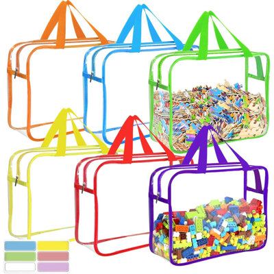 6 Packs Large Toy Storage Bags With Labels, Reusable Clear PVC Board Game Storage, Travel Waterproof Organizer Bags With Zipper For Building Blocks, Puzzle, Kids Books