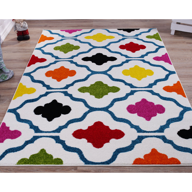 Tapis crème / bleu Fritts, Rectangle 5 pi 3 po x 7 pi 7 po