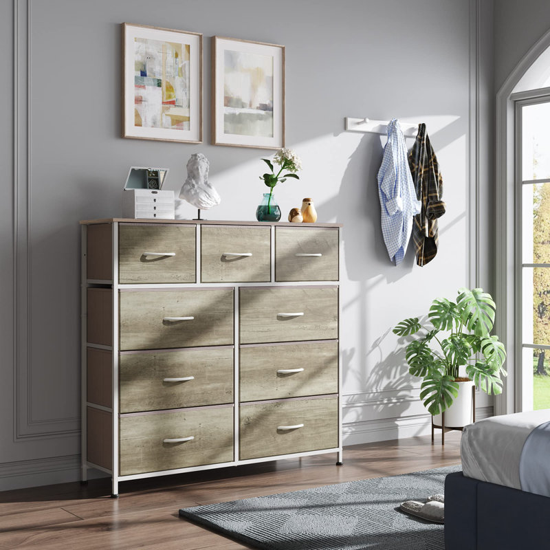 Reinardo  39.4" W 9-Drawer Dresser For Bedrrom With Wooden, Tall Storage Tower With Steel Frame, TV Stand Dresser for Living Room, Entryway
