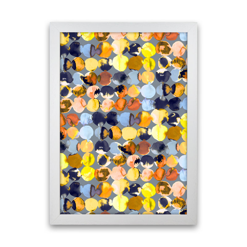 Ink Dots Blue Yellow - Print, 63cm H x 46cm W x 3cm D, White Framed