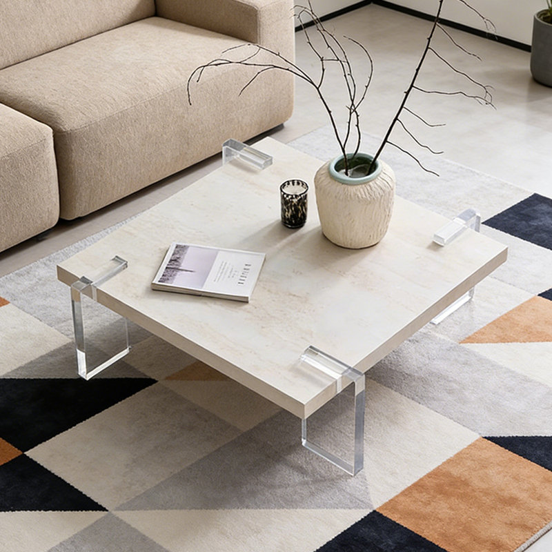 Table basse haut de gamme en ardoise avec pieds en acrylique, 11,02 po H x 31,49 po L x 31,49 po po