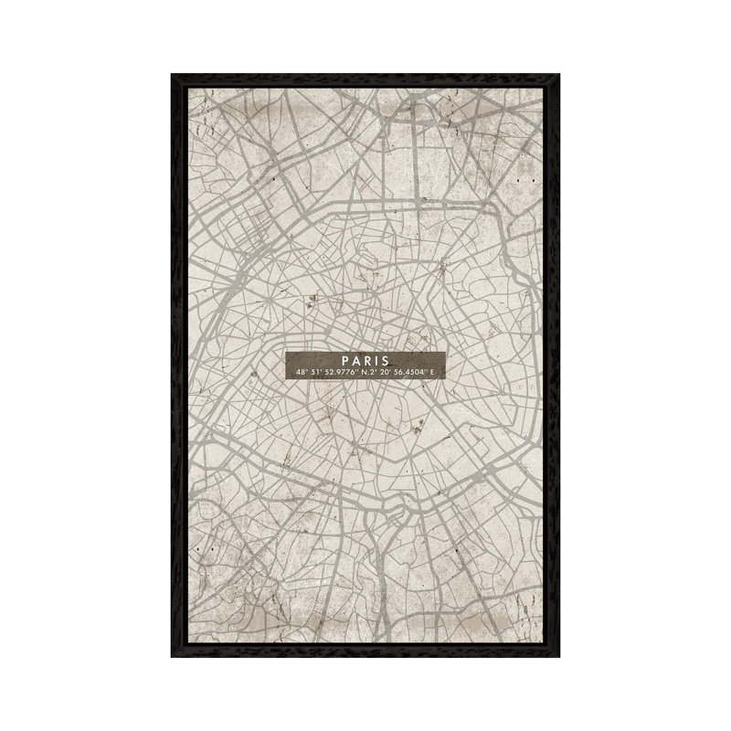 Paris City Map Abstract by WallDecorAddict - Floater Frame Gallery-Wrapped Canvas Giclée on Canvas, Black Framed Canvas