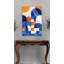 Abstrait, art mural en verre géométrique tribal abstrait, décoration moderne en verre trempé - peinture orange brûlé et beige terre, grand Boho-392320923