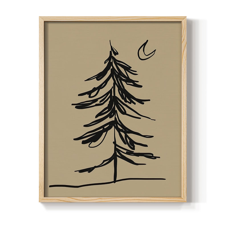 Croquis de sapin d'hiver I, reproduction encadrée - bois massif, H 15 po x l 12 po, Encadré naturel