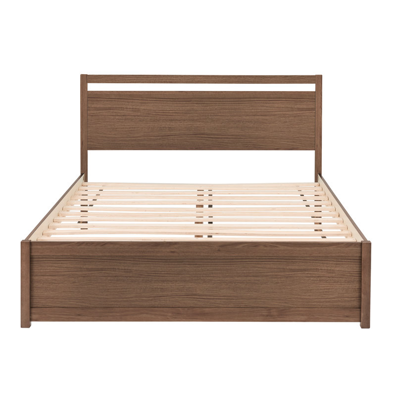 Luling Wood Finish Panel Platform Bed - Cutout Panel Headboard, Black, Queen, Walnut