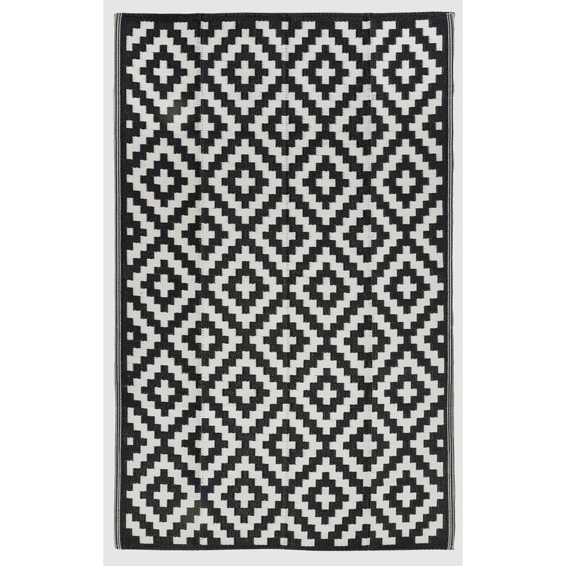 Tapis d'extérieur imperméable en paille recyclée Izna, Aztec - Black/White, Rectangulaire 3 pi x 5 pi