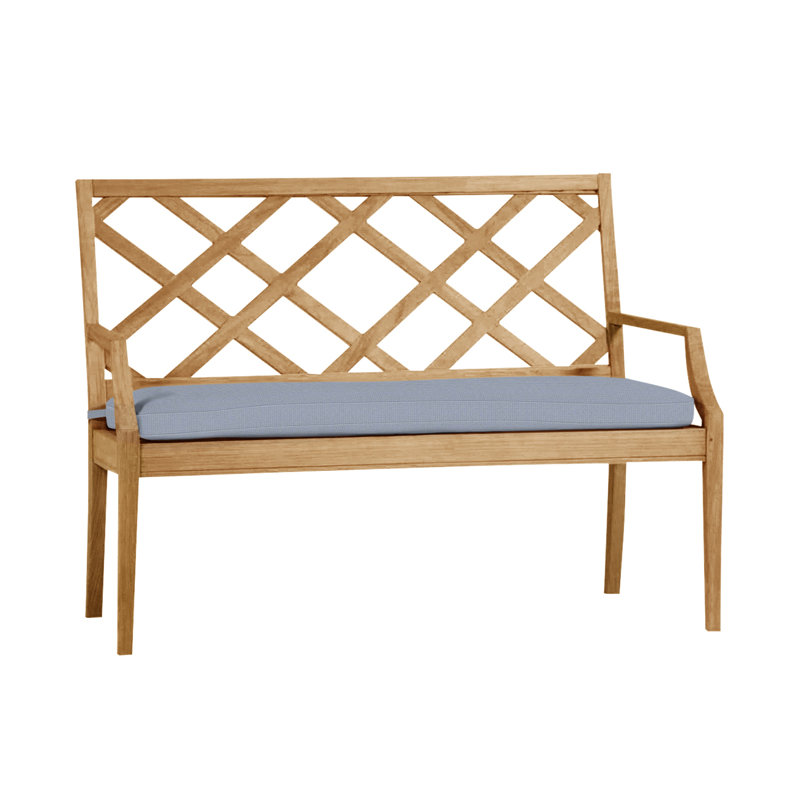 Banc en teck naturel Haley, Teck naturel, Sunbrella® ‑ Arbor Chambray colombe, Pas de soudure