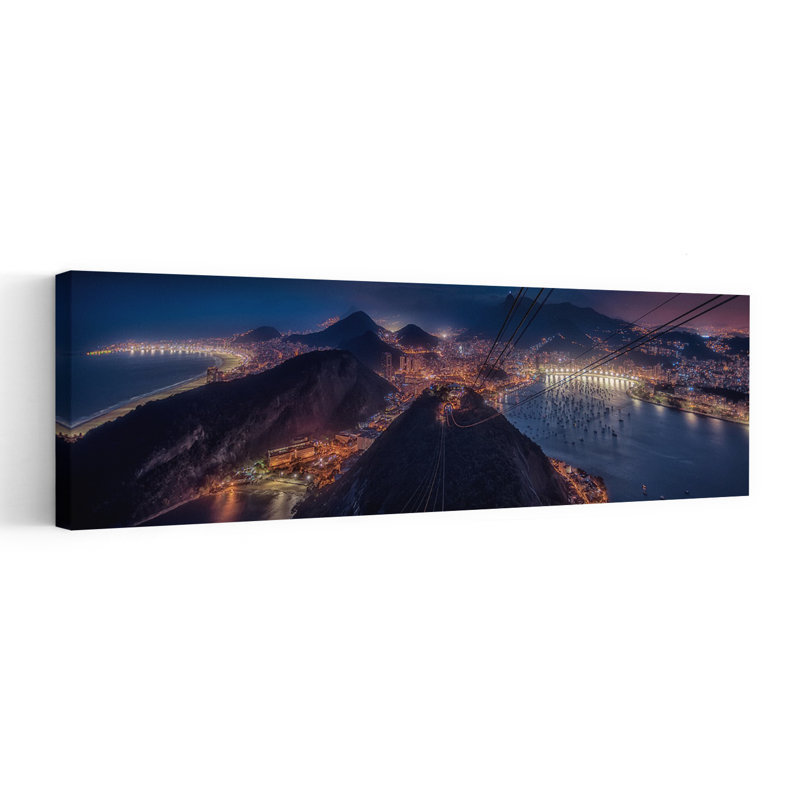 «Rio Night Panorama Vibrant Abstract Contemporary City Coastal», art mural, H 12 po x l 36 po