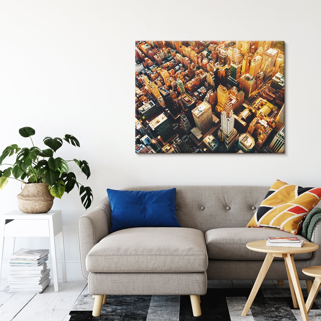 Leinwandbild New York Manhattan Birds Eye View 80X60cm – Premium Leinwanddruck – Kunstdruck Auf 2Cm Holz-Keilrahmen Für ...