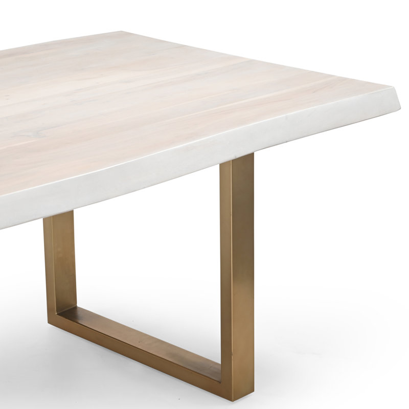 Brooks Dining Table, 29.75"H x 79"L x 40"W, White Wash, Brass