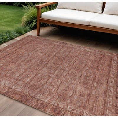 Tapis intérieur/extérieur lavable, 2,44 m x 3,05 m, motif floral terre cuite et rouille