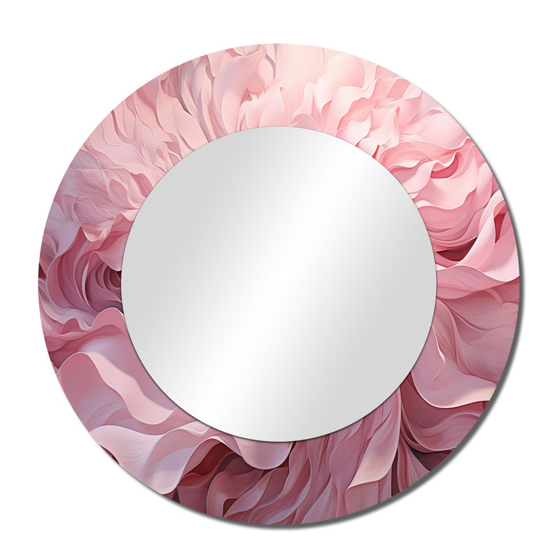 Pink Tender Twirl Spiral - Abstract Spirals Mirror, Pink Round Unique Wall Mirror, Printed Metal Art, 36" x 36"