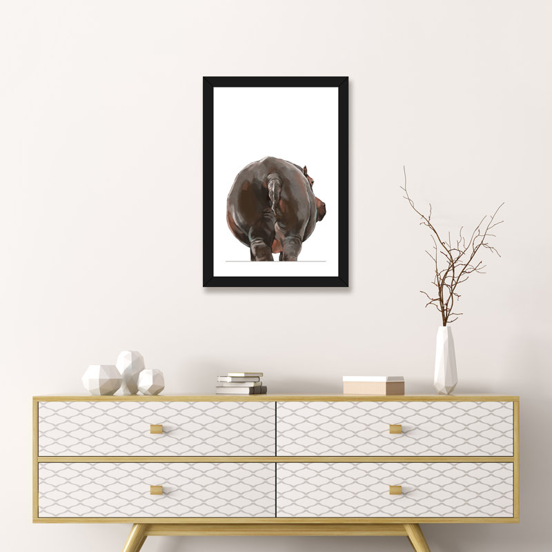 Art hippopotame, H 24 po x l 16 po x P 1 po, Papier avec cadre noir