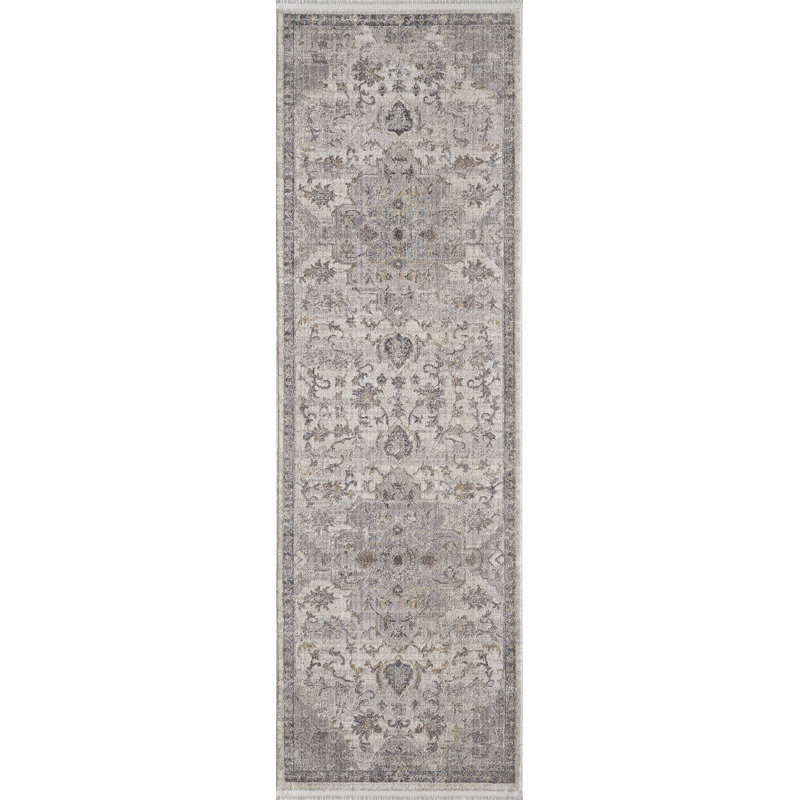 Tapis gris ivoire Adele 8804, Tapis de couloir 2 pi 7 po x 8 pi