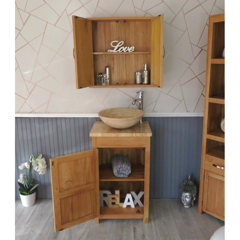 Scotti 515mm Single Bathroom Vanity with Vessel Stone Basin, Oak