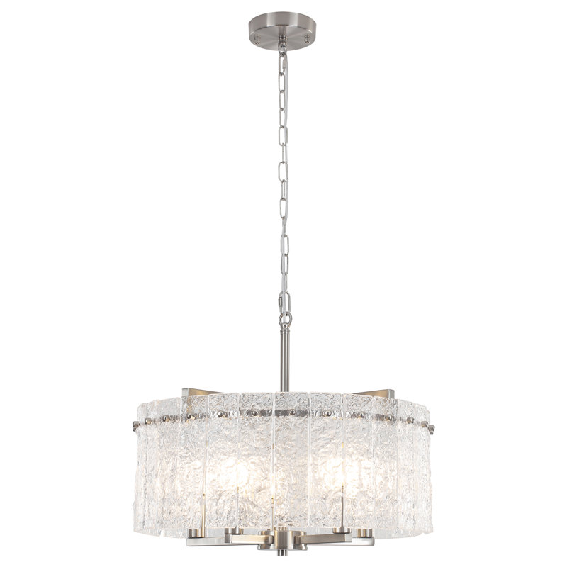 Modern 5-Light 18.7" Wave Shape Glass Round Drum Chandelier, Nickel