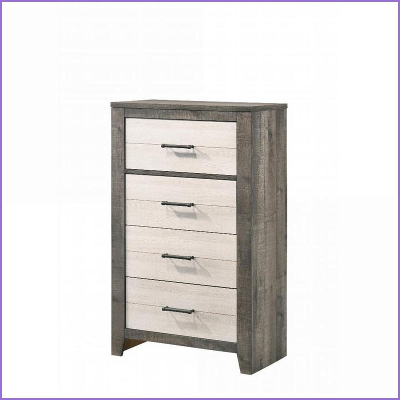 Commodes et amp; Commode bicolore à 4 tiroirs avec poignées en métal Farmhouse | Gris, beige