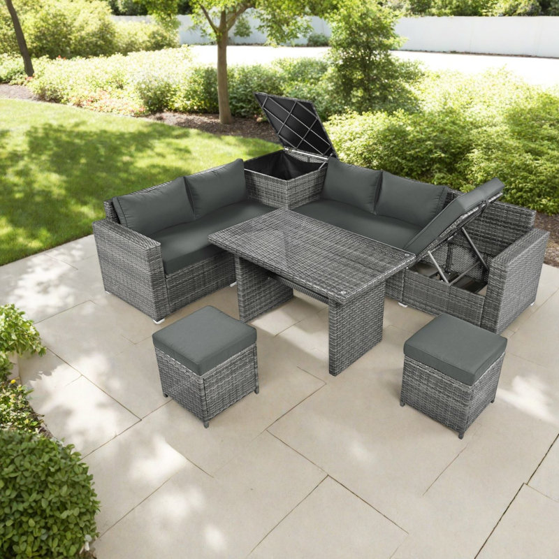 Ensemble de canapés de patio moderne avec rotin réglable, rangement spacieux pour le jardin