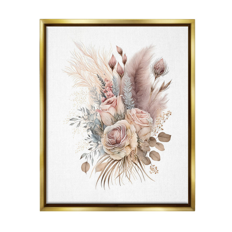 «Boho Neutral Roses Floater Frame» par LSR Design Studio sur, Cadre flottant métallique doré, H 31 po x l 25 po