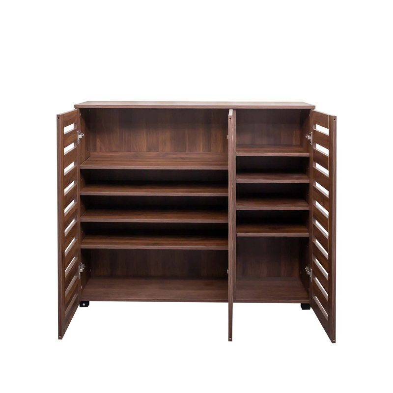 Versatile 5-Tier Wooden Shoe Cabinet with Adjustable Shelves and Privacy Doors, Perfect for Organized and Stylish Storage.